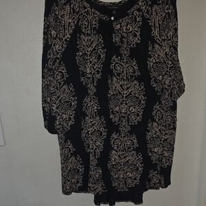 Lucky Brand Black Blouse with Tan Patterns